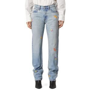Hudson NWT Women's Thalia Loose-Fit Embroidered Vintage Wash Jeans Blue Size 26